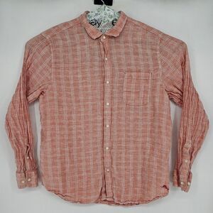 Tommy Bahama Shirt Mens XXL Linen Long Sleeve Pink Salmon Check Button Up Casual
